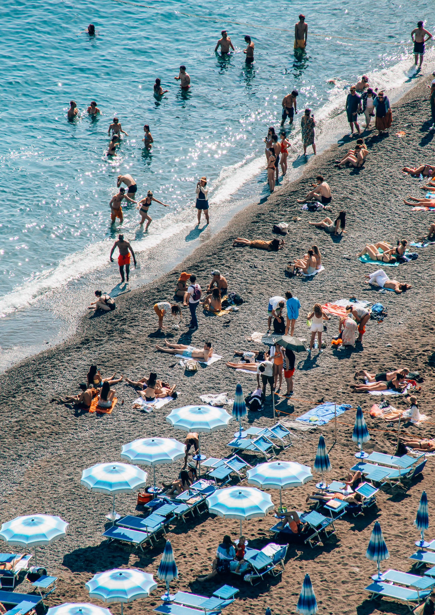Blue and White Umbrellas in Positano II, Italy
