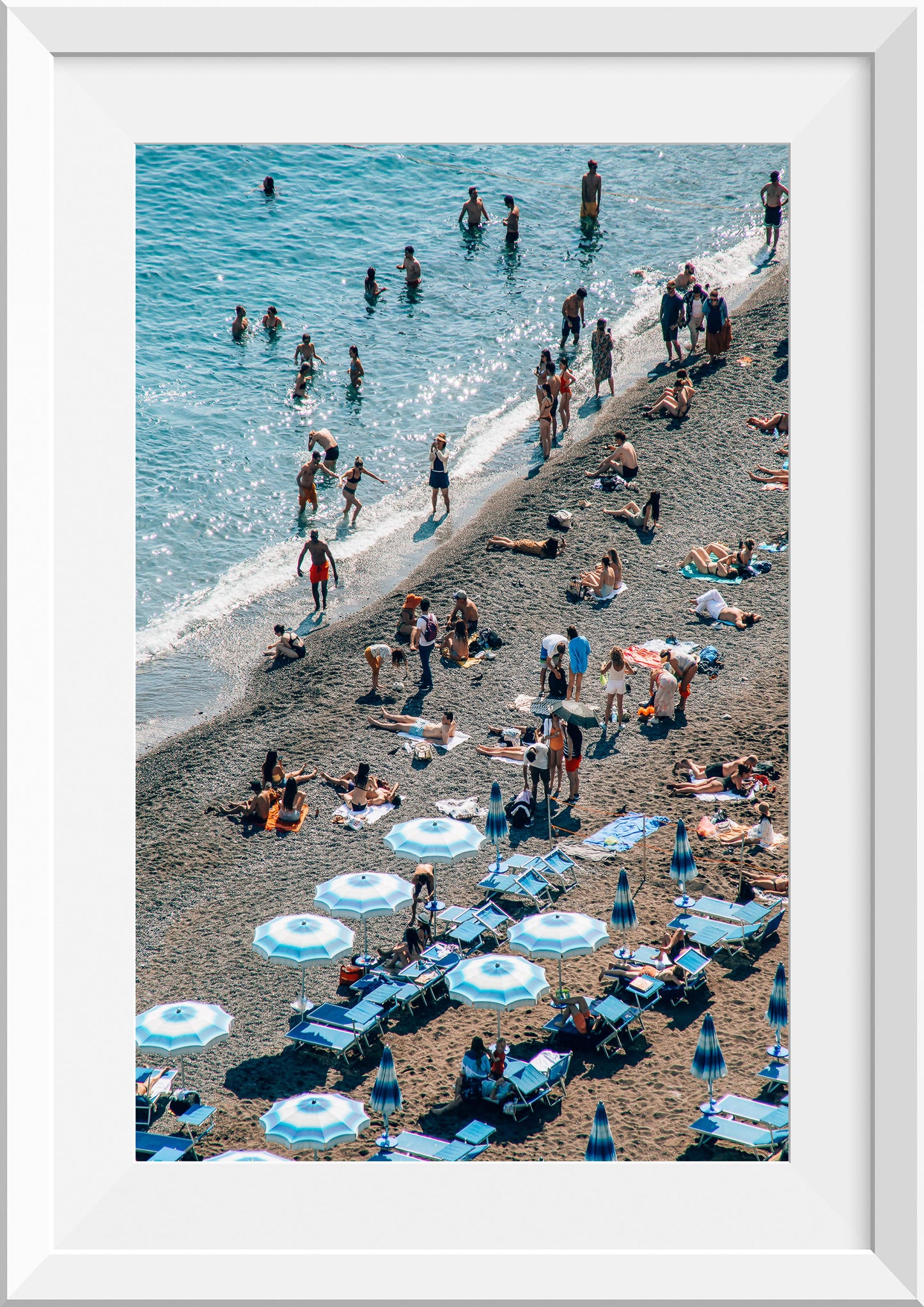 Blue and White Umbrellas in Positano II, Italy