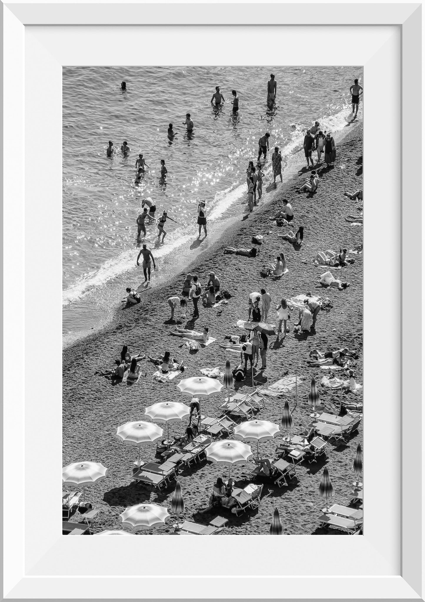 Blue and White Umbrellas in Positano II, Italy
