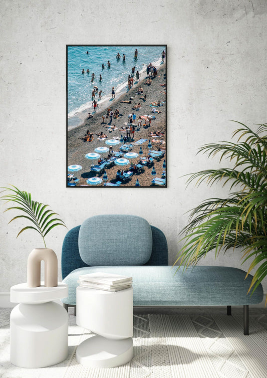 Blue and White Umbrellas in Positano II, Italy