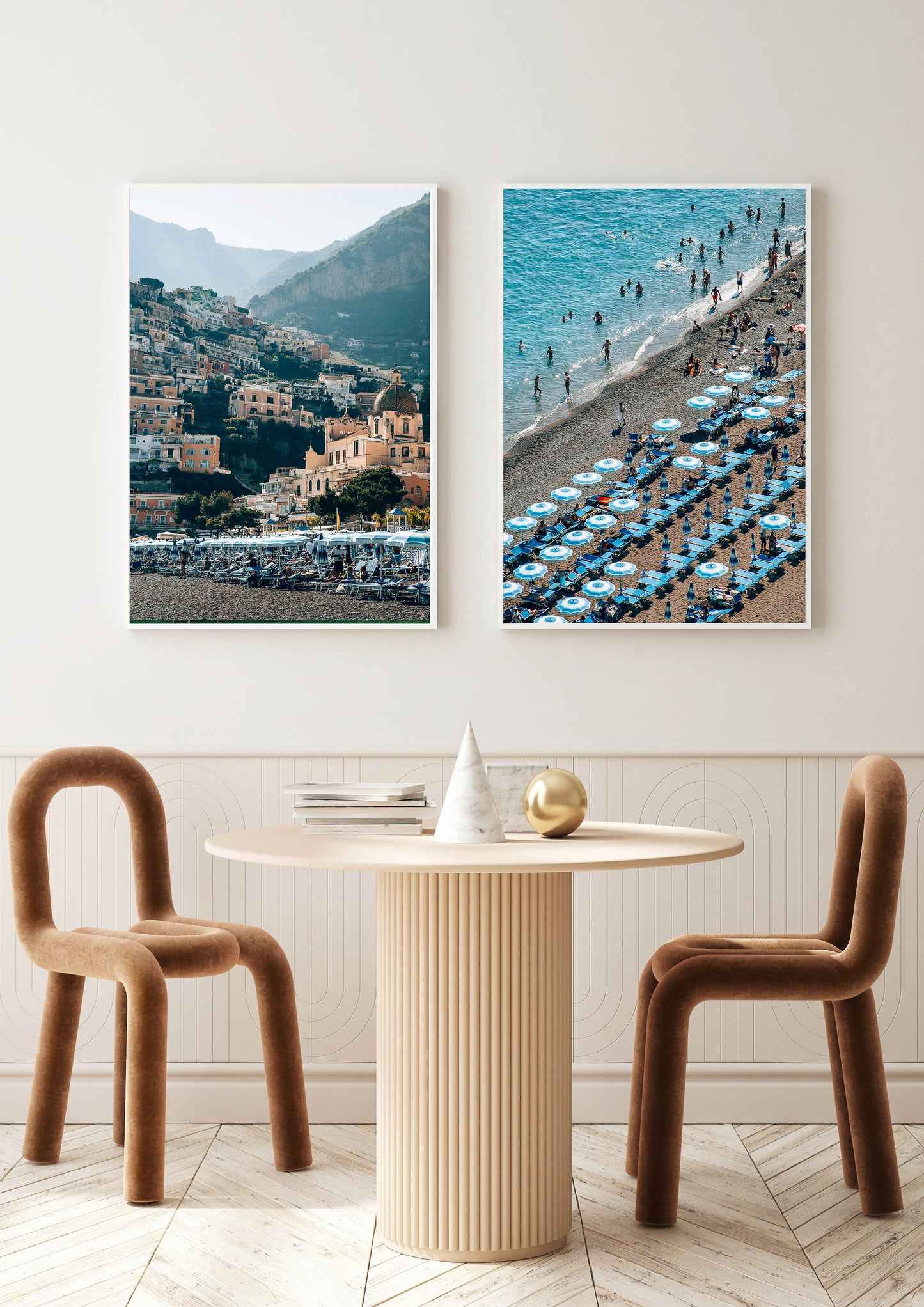 Blue and White Umbrellas in Positano, Italy