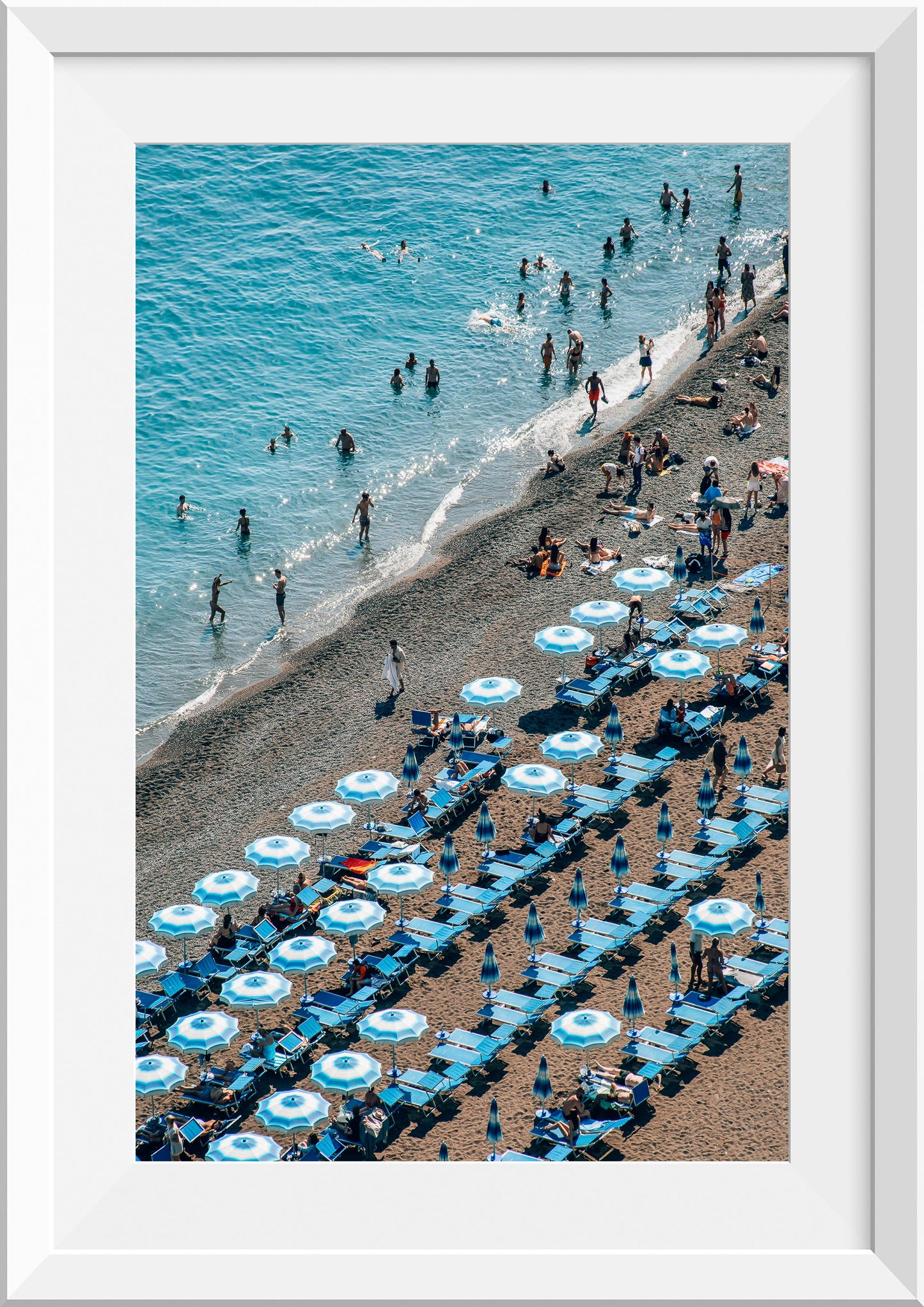 Blue and White Umbrellas in Positano, Italy