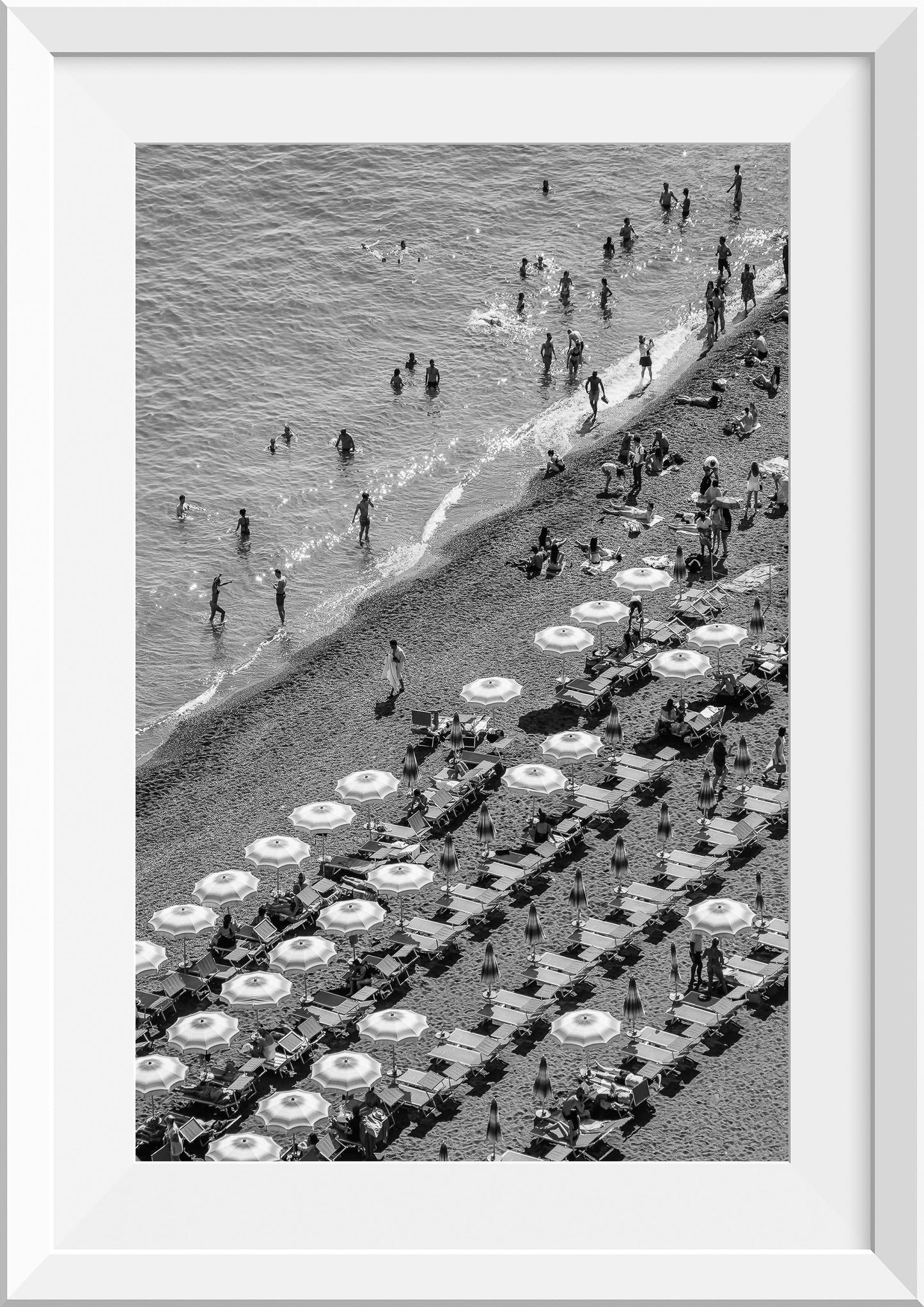 Blue and White Umbrellas in Positano, Italy