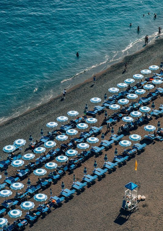 Aerial View of Umbrellas in Positano, Italy